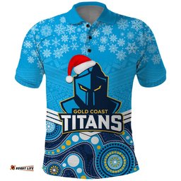 Custom Titans Rugby Christmas Polo Shirt Merry Xmas 2023 Mix Aboriginal Art