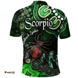 Australian Astrology Polo Shirt Scorpio Redback Spider Zodiac Aboriginal Vibes - Green Amazing Aussie