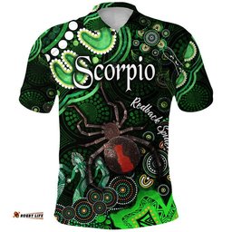 Australian Astrology Polo Shirt Scorpio Redback Spider Zodiac Aboriginal Vibes - Green Amazing Aussie