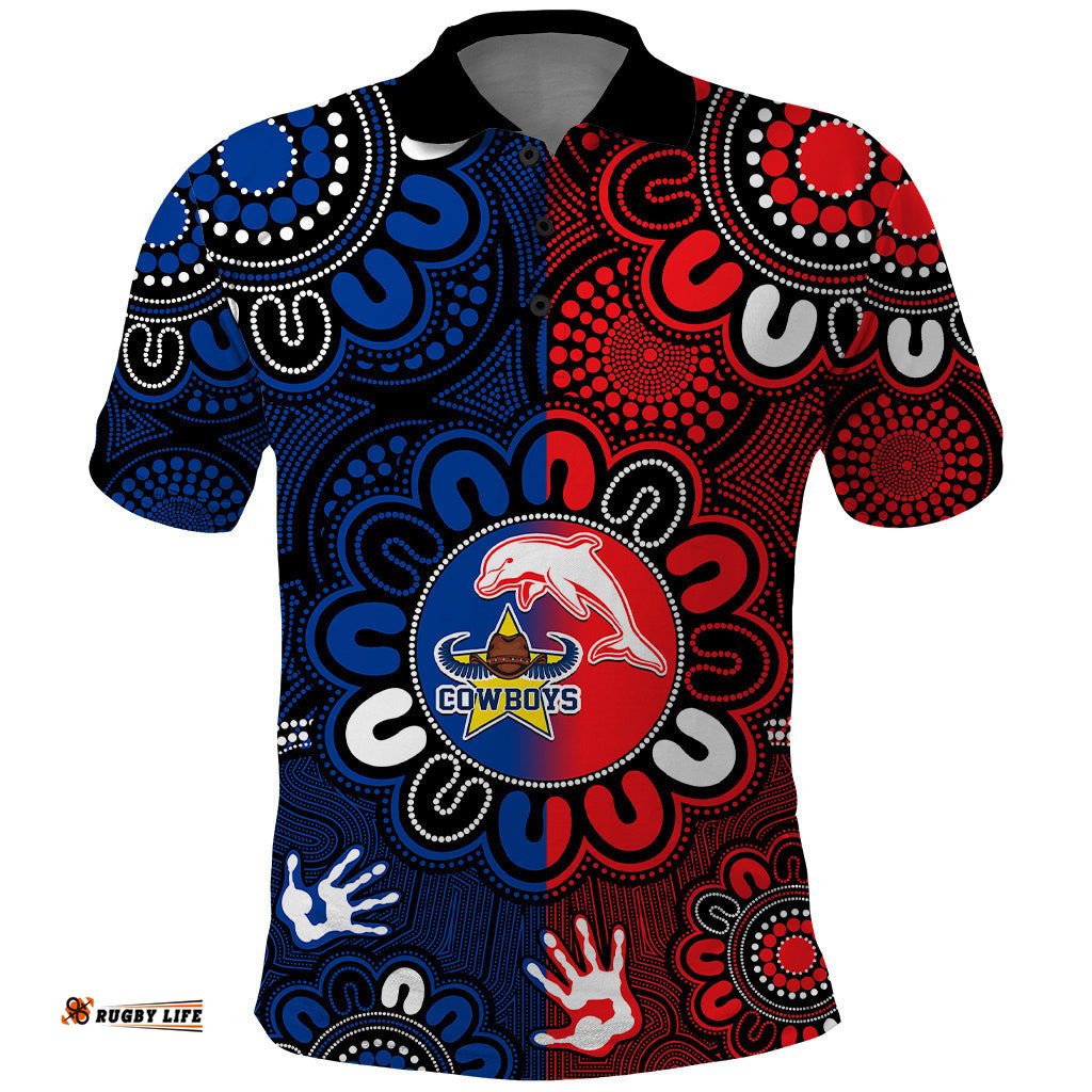 NRL Dolphins Combine Cowboys Rugby Polo Shirt Indigenous Aboriginal Style