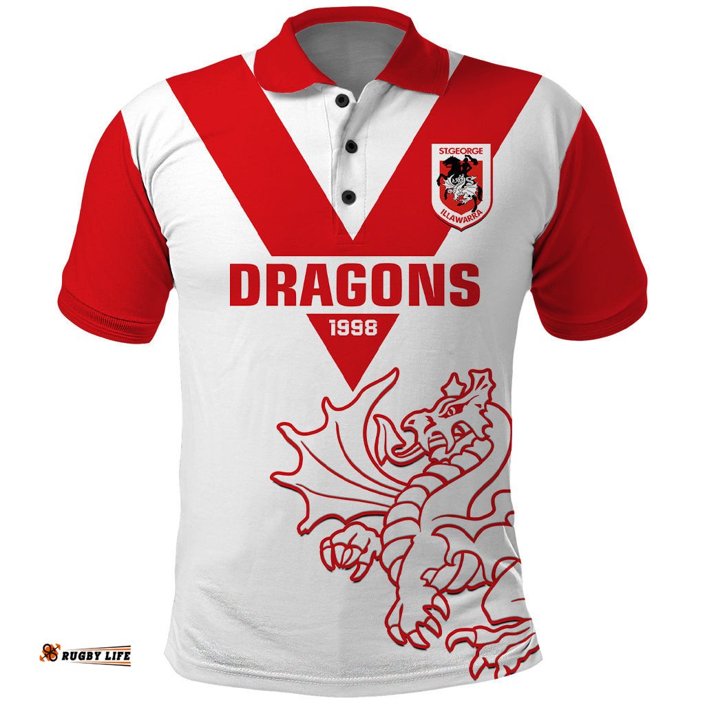 Custom Text And Number Dragons Rugby Polo Shirt Simple St George Illawarra