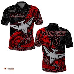Custom Text and Number Bombers Football Polo Shirt Essendon Aboriginal Amazing Aussie