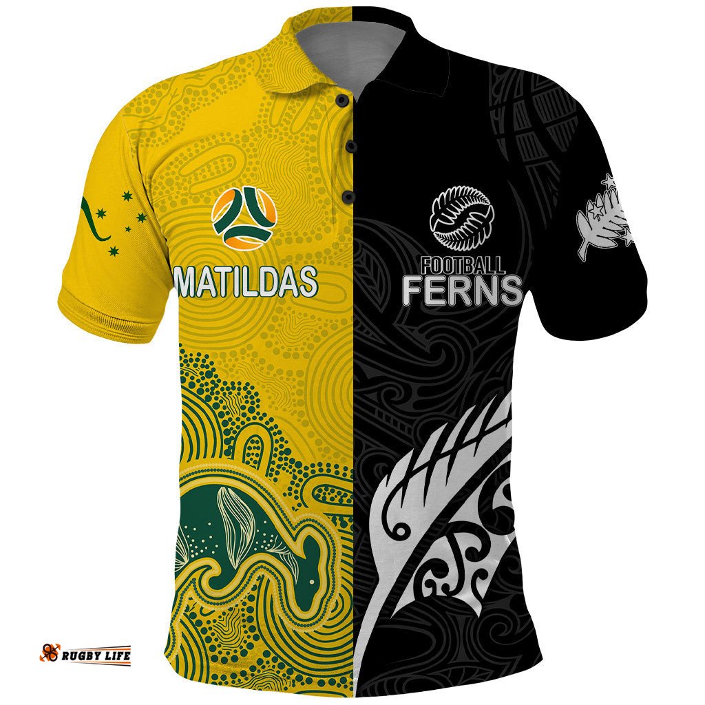 Personalised Matildas Mix Football Ferns Polo Shirt 2023 World Cup Aboriginal Tribal Style