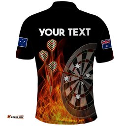 Custom Personalised Australia Darts Fire Burning Black Style Polo Shirt Amazing Aussie