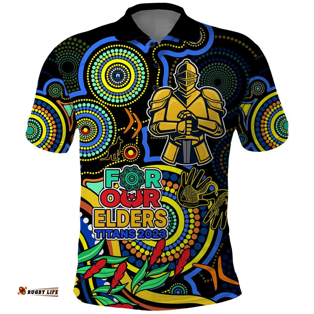 Custom Titans Rugby Aboriginal Art Polo Shirt NAIDOC Indigenous Tribal