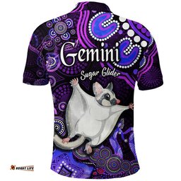 Australian Astrology Polo Shirt Gemini Sugar Glider Zodiac Aboriginal Vibes - Purple Amazing Aussie