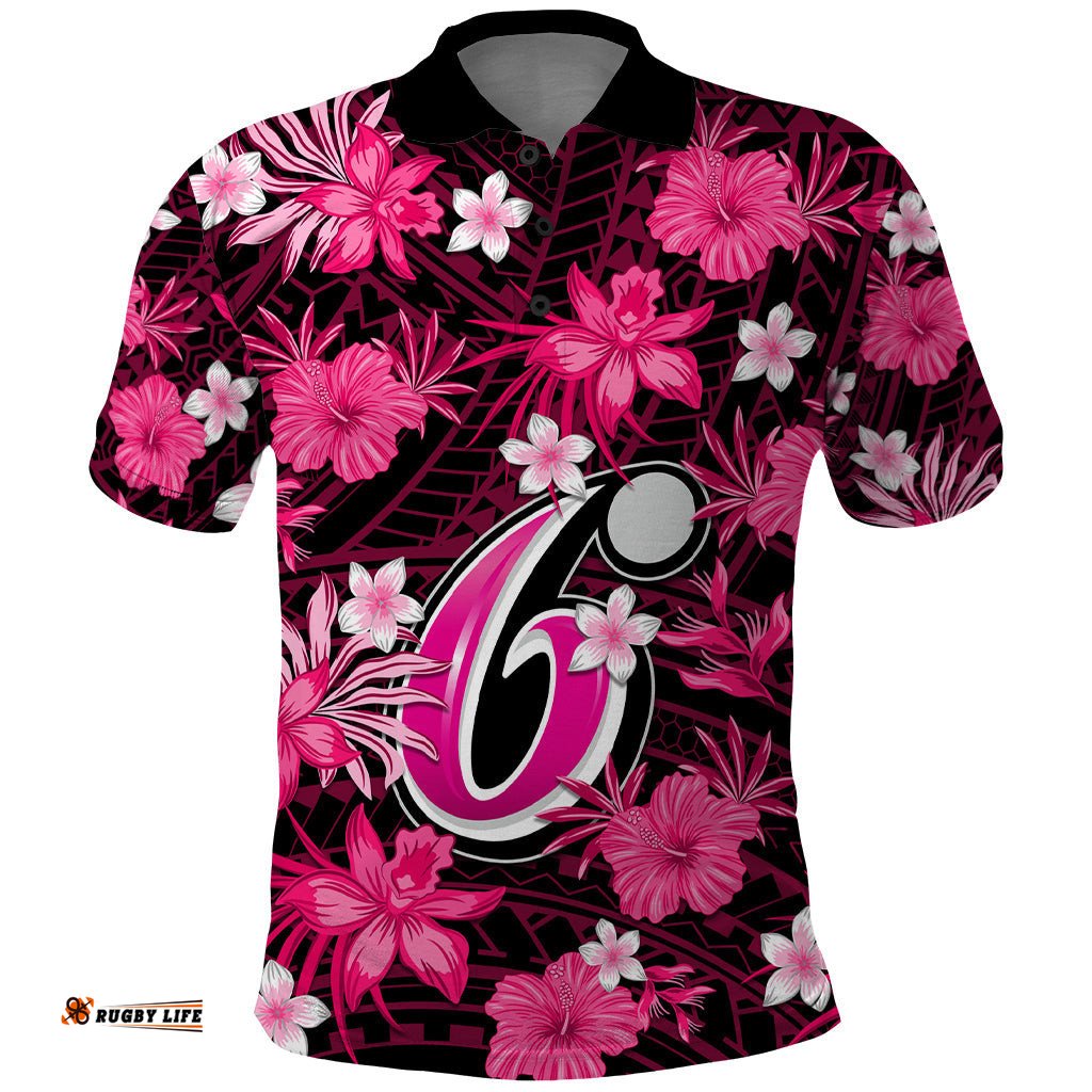 Australian Sixers Cricket Polo Shirt Baeuty Pacific Hibiscus and Polynesian Pattern