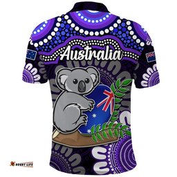 Australia Koala Aboriginal Polo Shirt Koala Hugging Rugby Ball Purple Amazing Aussie