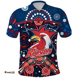 Roosters Rugby Polo Shirt Boomerang Indigenous Dots Amazing Aussie