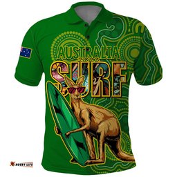 Australia Surf Polo Shirt 2023 Happy Kangaroo Indigenous Artsy