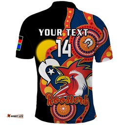 Custom Text And Number Roosters Rugby NAIDOC 2023 Polo Shirt Tricolours For Our Elders Indigenous Art Amazing Aussie