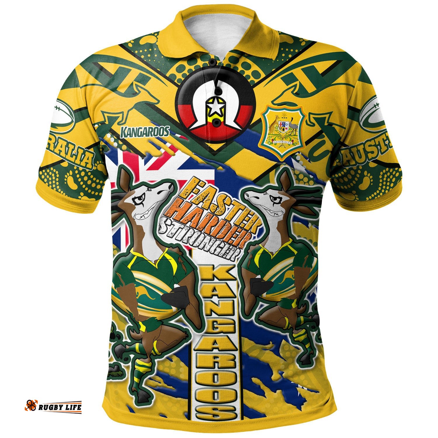 Australia National Rugby League Team Polo Shirt - Custom "Faster, Harder, Stronger" Kangaroos Squad Aboriginal Pride Polo Shirt Amazing Aussie
