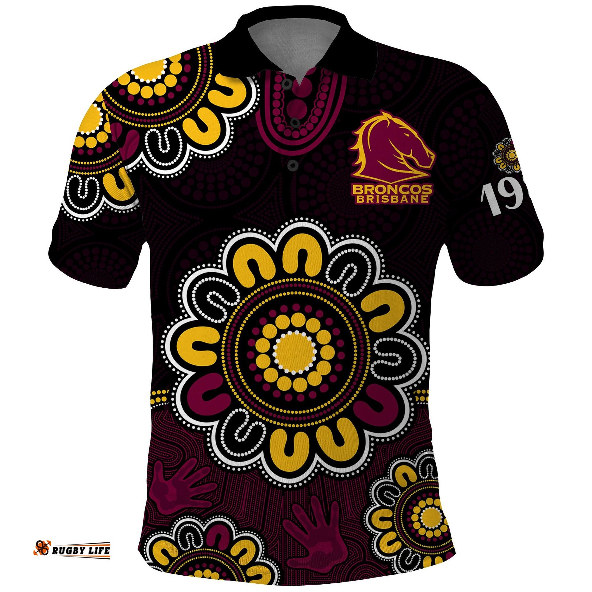 NRL Brisbane Broncos Rugby 1987 Aboriginal Polo Shirt Amazing Aussie
