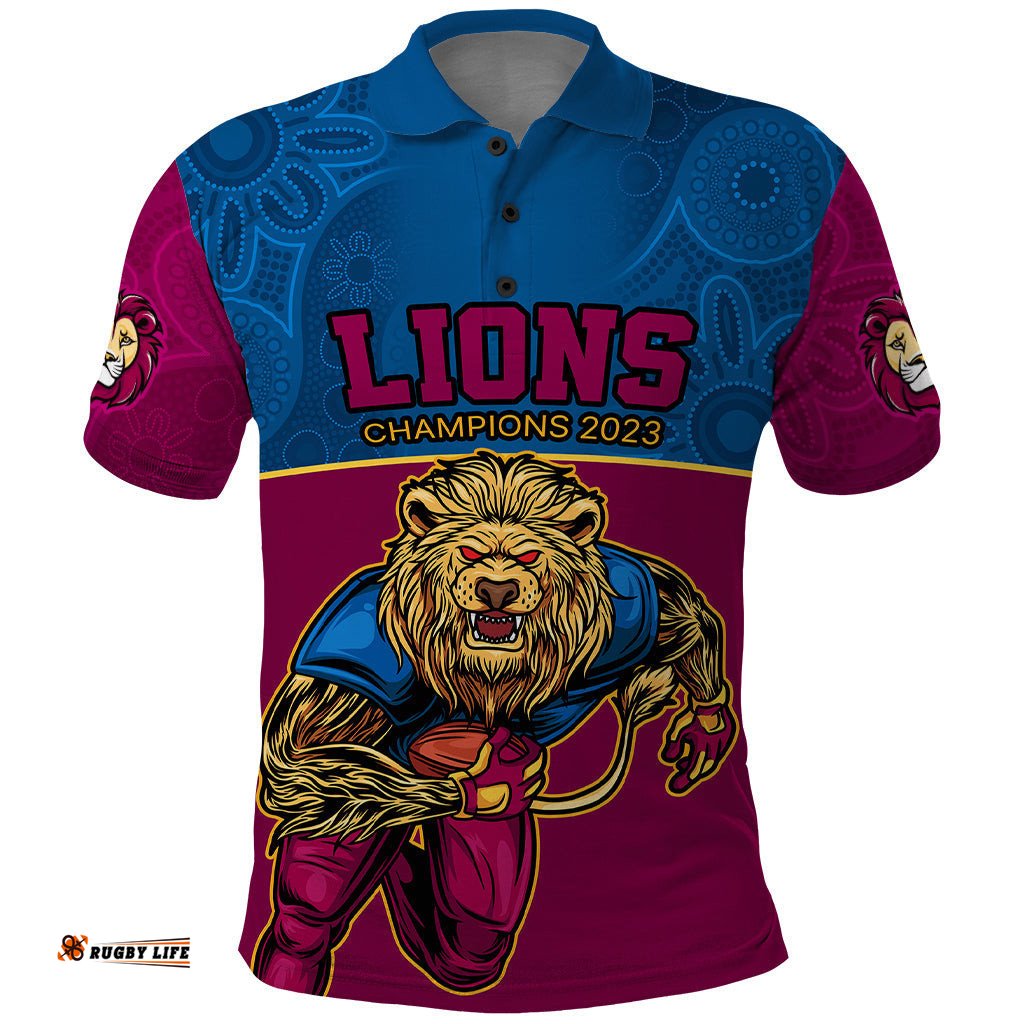 AFL Lions Champions 2023 Polo Shirt Proud Brisbane Aboriginal Vibe