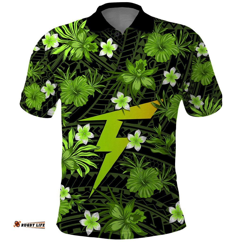 Australian Thunder Cricket Polo Shirt Baeuty Pacific Hibiscus and Polynesian Pattern