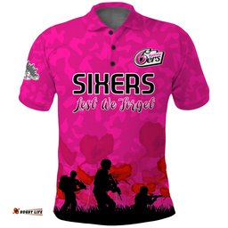 Custom Text and Number Sydney Sixers Cricket Polo Shirt Anzac Day Camouflage Poppy Lest We Forget Amazing Aussie