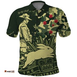 Custom Text And Number NRL ANZAC 2023 Rabbitohs Polo Shirt Camouflage Amazing Aussie