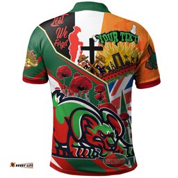 Rabbitohs Rugby Polo Shirt - Custom Remembrance Rabbitohs Anzac Quote With Poppy And Rosemary Polo Shirt Amazing Aussie