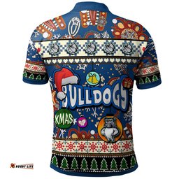 Bulldogs Rugby Christmas Polo Shirt - Custom Xmas Bulldogs Christmas Balls, Snowflake With Aboriginal Patterns Polo Shirt Amazing Aussie