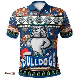 Bulldogs Rugby Christmas Polo Shirt - Custom Xmas Bulldogs Christmas Balls, Snowflake With Aboriginal Patterns Polo Shirt Amazing Aussie