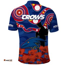 Adelaide Football ANZAC 2023 Polo Shirt Crows Aboriginal Mix Poppy Camouflage Amazing Aussie