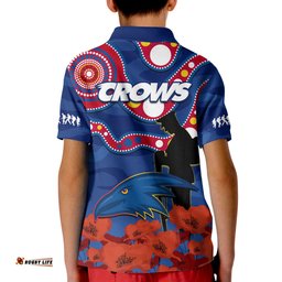 Adelaide Football ANZAC 2023 Polo Shirt Crows Aboriginal Mix Poppy Camouflage Amazing Aussie