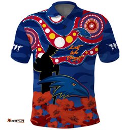 Adelaide Football ANZAC 2023 Polo Shirt Crows Aboriginal Mix Poppy Camouflage Amazing Aussie