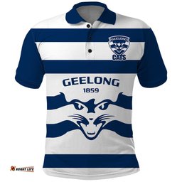 Geelong Football 2023 Polo Shirt Go Cats White Sporty Style