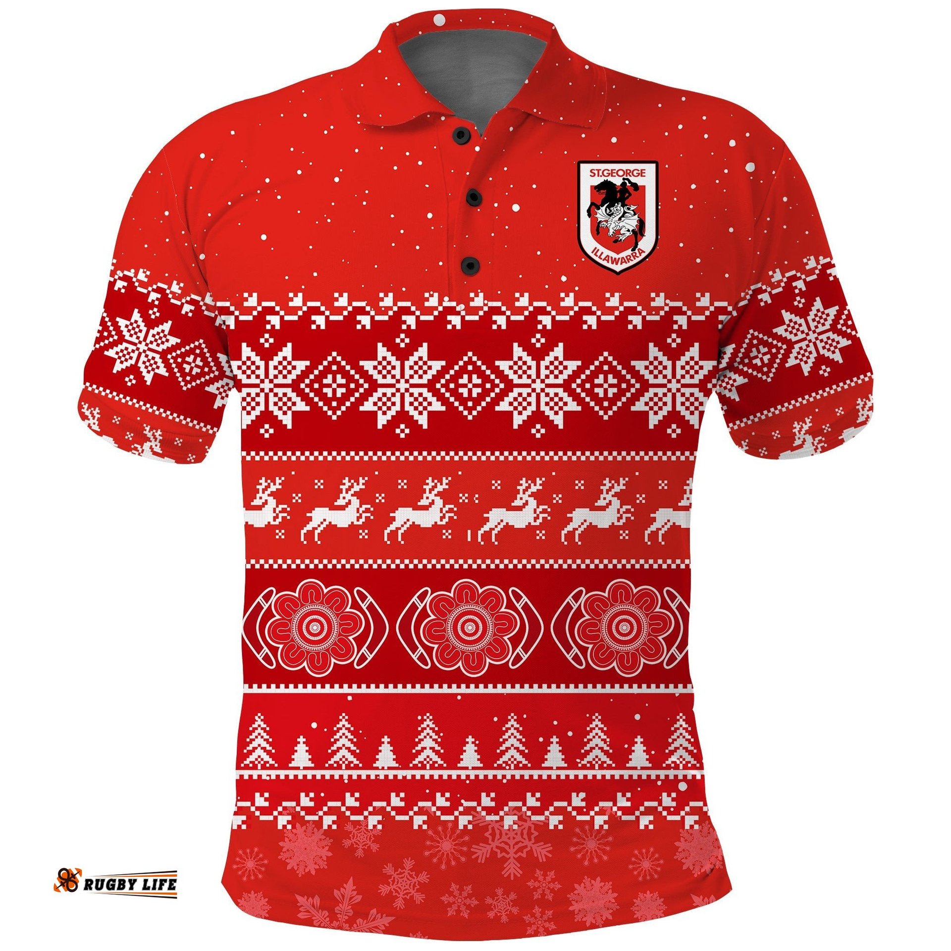 Dragons Rugby Polo Shirt Indigenous St George Illawarra Merry Christmas Amazing Aussie