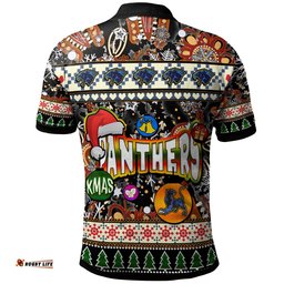 Panthers Rugby Christmas Polo Shirt - Custom Xmas Panthers Christmas Balls, Snowflake With Aboriginal Patterns Polo Shirt Amazing Aussie