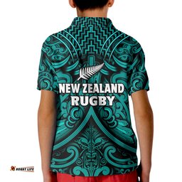 New Zealand Silver Fern Rugby Polo Shirt All Black Turquoise NZ Maori Pattern Amazing Aussie