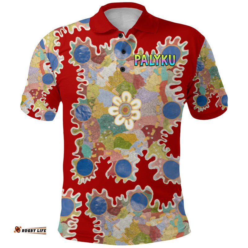 Palyku Aboriginal Polo Shirt Unique Vibes - Red Amazing Aussie