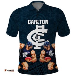 Personalised Calrton Football Polo Shirt Blues Go Champions 2023 Polynesian Indigenous Art