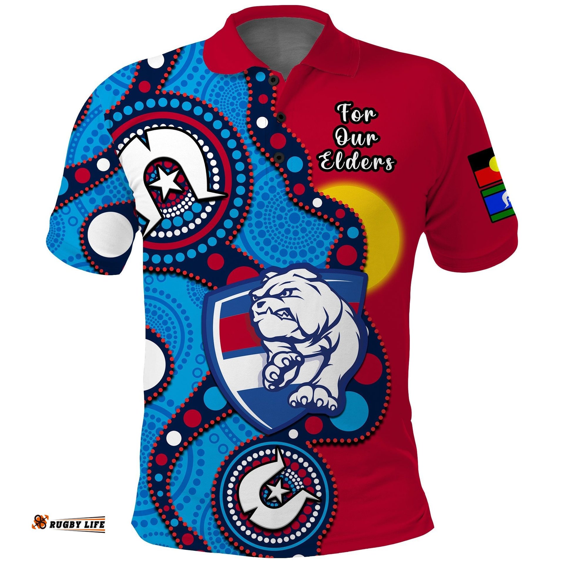 Custom Text And Number Western Bulldogs Football NAIDOC 2023 Polo Shirt Indigenous For Our Elders Amazing Aussie