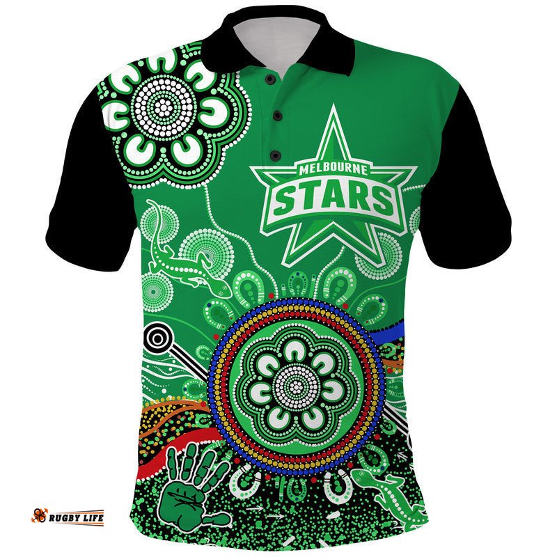 Custom Personalised Melbourne Stars Polo Shirt Cricket Indigenous Aboriginal Lizard Version Amazing Aussie