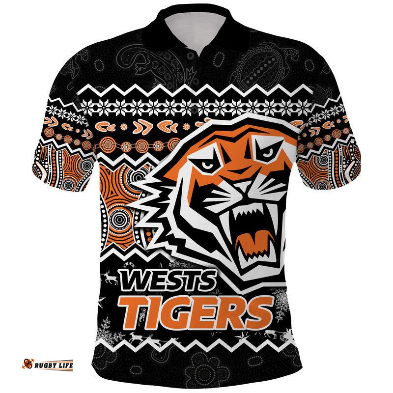 Wests Tigers Aboriginal Christmas Vibe Black Version Polo Shirt Amazing Aussie
