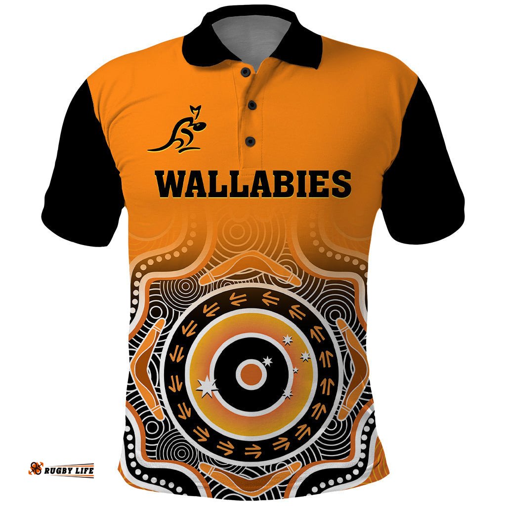 Wallabies Rugby Polo Shirt Aussie Go Champions Indigenous Orange