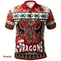 St. George Rugby Christmas Polo Shirt - Custom Xmas Dragon Christmas Balls, Snowflake With Aboriginal Patterns Polo Shirt Amazing Aussie
