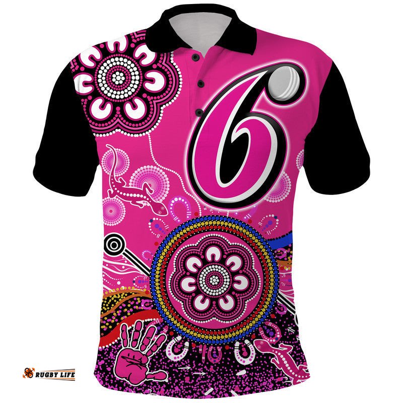 Custom Personalised Sydney Sixers Polo Shirt Cricket Indigenous Aboriginal Lizard Version Amazing Aussie