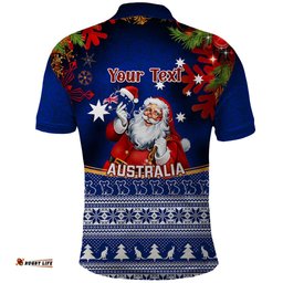 Personalised Christmas In July Polo Shirt Happy Santa Claus With Australia Map Blue Style