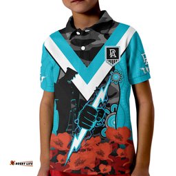 Custom Text And Number Port Adelaide Football ANZAC 2023 Polo Shirt Power Aboriginal Mix Poppy Camouflage Amazing Aussie