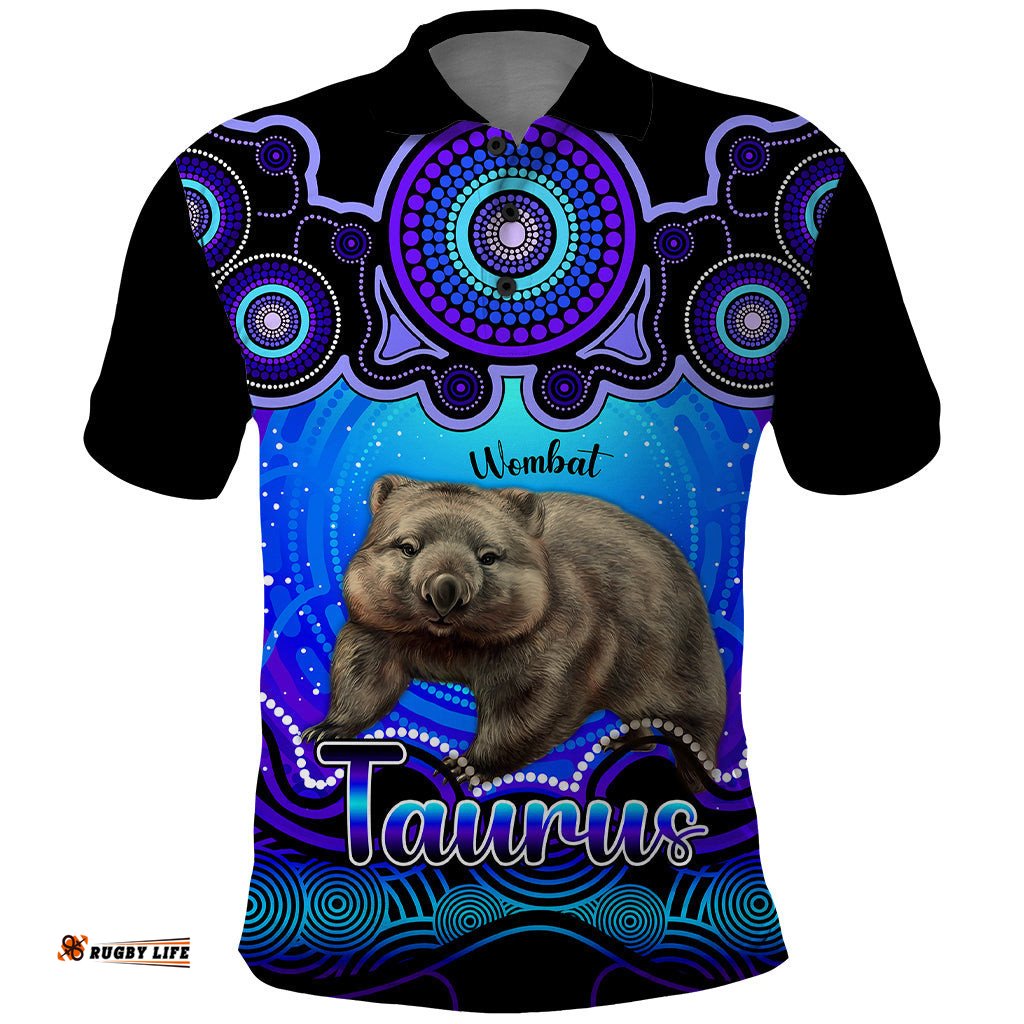 Personalised Australia Taurus Wombat Zodiac Polo Shirt Auz Astrology Aboriginal - Blue