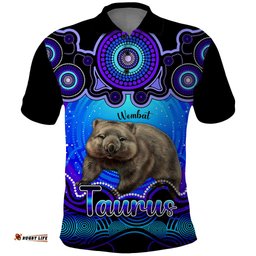 Personalised Australia Taurus Wombat Zodiac Polo Shirt Auz Astrology Aboriginal - Blue