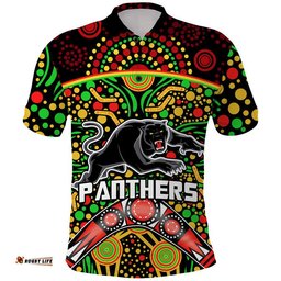 Panthers Rugby Polo Shirt Boomerang Indigenous Dots Amazing Aussie