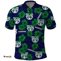 Custom Text And Number New Zealand Warriors Rugby Polo Shirt Polynesian Style With Hibiscus