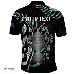 Personalised New Zealand Silver Fern Rugby Polo Shirt Paua Shell With Champions Trophy History NZ Forever