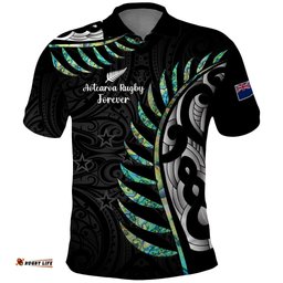 Personalised New Zealand Silver Fern Rugby Polo Shirt Paua Shell With Champions Trophy History NZ Forever
