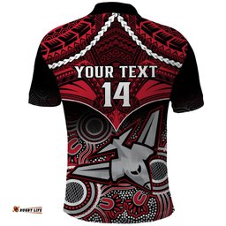 Personalised Essendon Football Polo Shirt Bombers Aboriginal Mix Polynesian Pattern