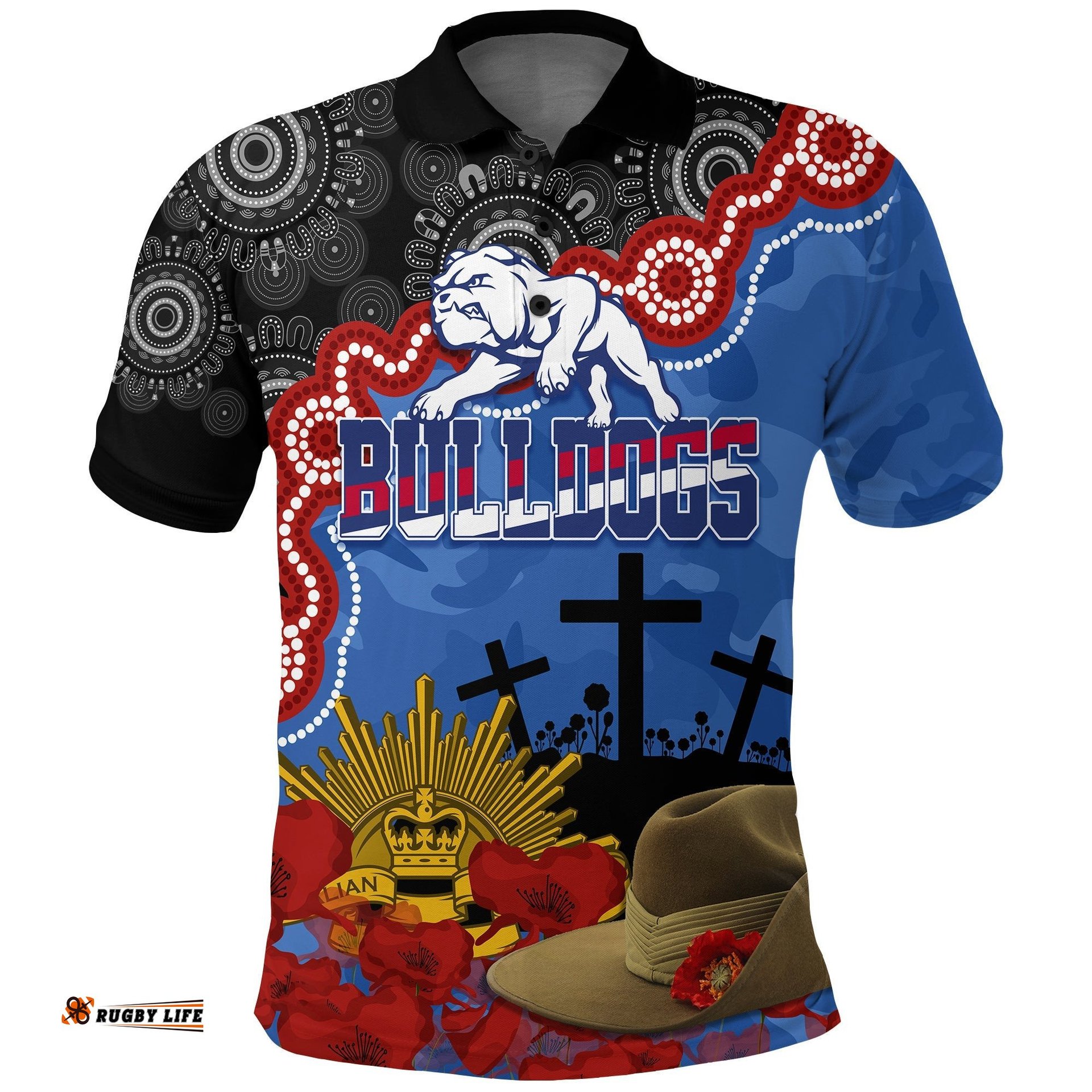 Western Bulldogs Football ANZAC 2023 Polo Shirt Aboriginal Mix Slouch Hat Amazing Aussie