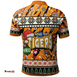 Tigers Rugby Christmas Polo Shirt - Custom Xmas Tigers Christmas Balls, Snowflake With Aboriginal Patterns Polo Shirt Amazing Aussie